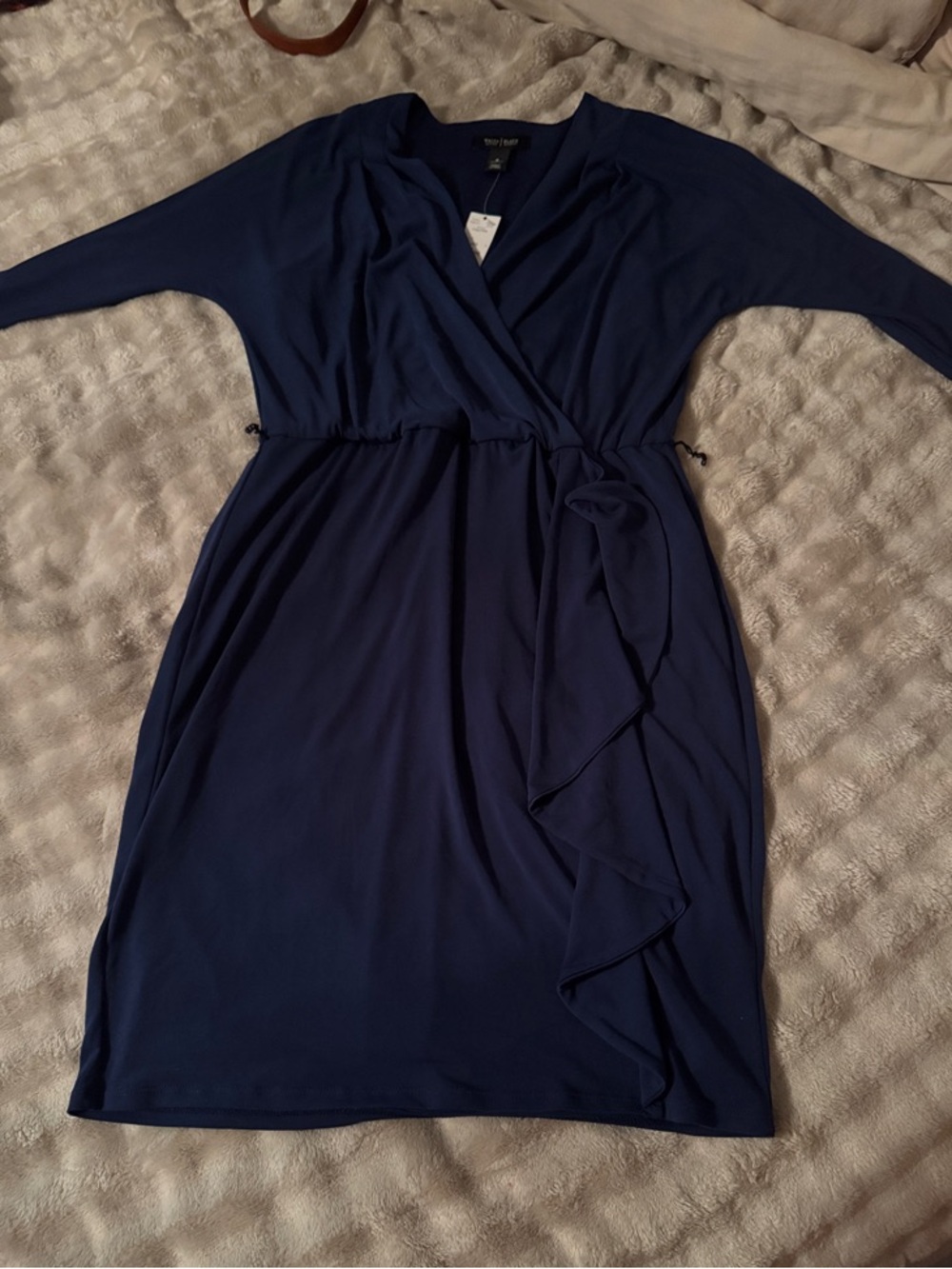 White House Black Market Navy Wrap-Style Long Sleeve Dress